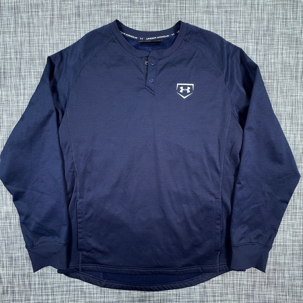 Under Armour Mens XL Navy Blue ColdGear Snap Henley Long Sleeve Baseball Fleece